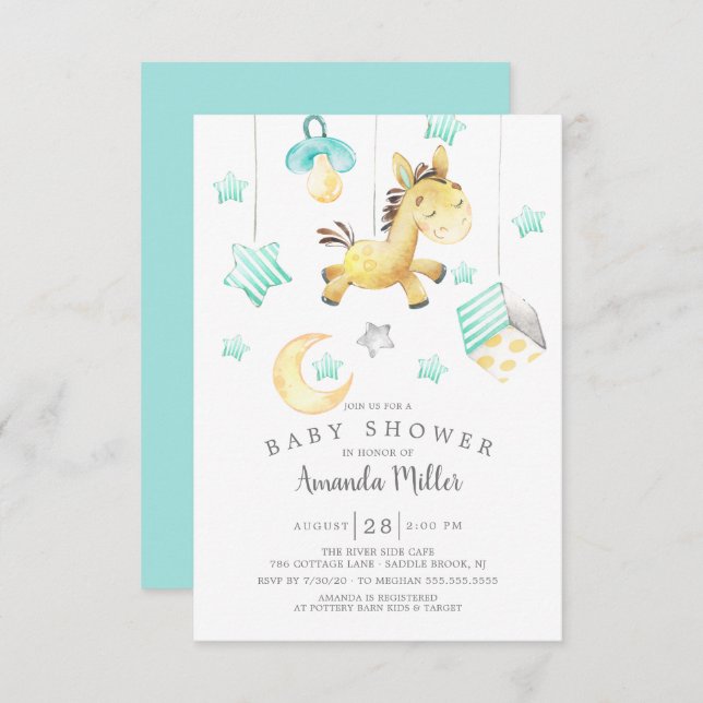 Invitation Baby shower neutre mobile Baby Pony (Devant / Derrière)