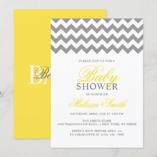 Invitation BABY SHOWER neutre moderne gris jaune Chevron