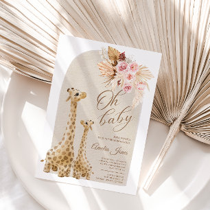 Invitation Baby shower Neutre Pampas Grass Giraffe