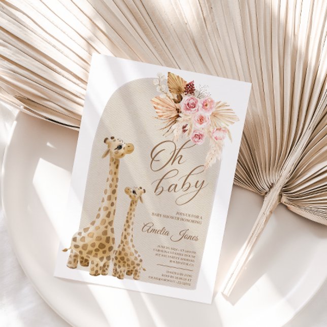 Invitation Baby shower Neutre Pampas Grass Giraffe (Créateur téléchargé)
