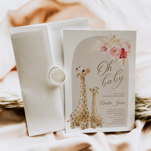 Invitation Baby shower Neutre Pampas Grass Giraffe Invitati (Créateur téléchargé)