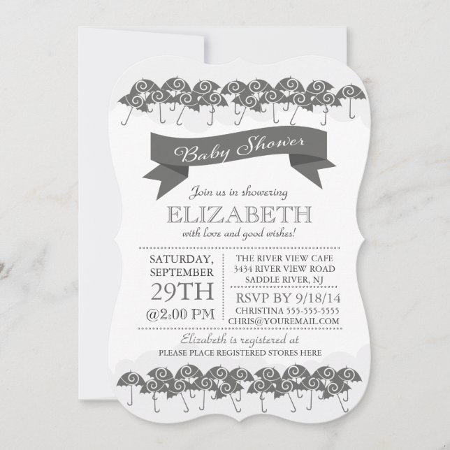 Invitation Baby shower neutre parapluie gris charbon moderne (Devant)