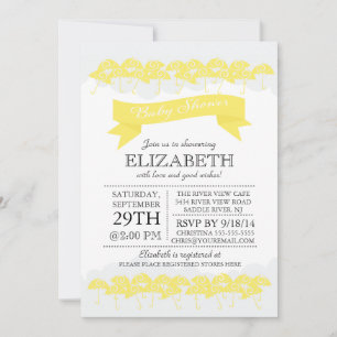 Invitation Baby shower neutre parapluie jaune moderne