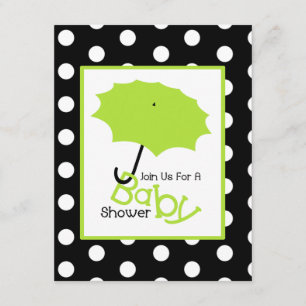 Invitation Baby shower neutre - Parapluie vert et Pois