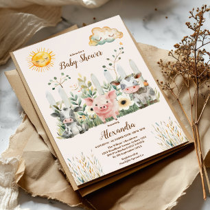 Invitation Baby shower neutre pour les animaux de ferme