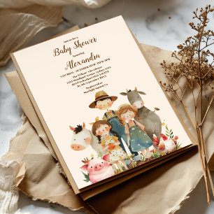Invitation Baby shower neutre pour les animaux de ferme