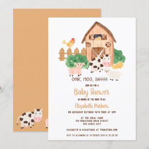 Invitation baby shower neutre pour les animaux de ferme de la