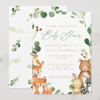 Invitation Baby shower neutre pour les animaux des bois