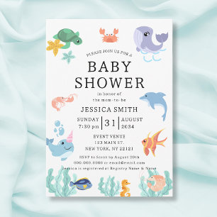 Invitation Baby shower neutre pour les animaux marins