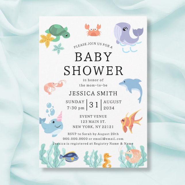 Invitation Baby shower neutre pour les animaux marins (Sea Animals Gender Neutral Baby Shower Invitation
)