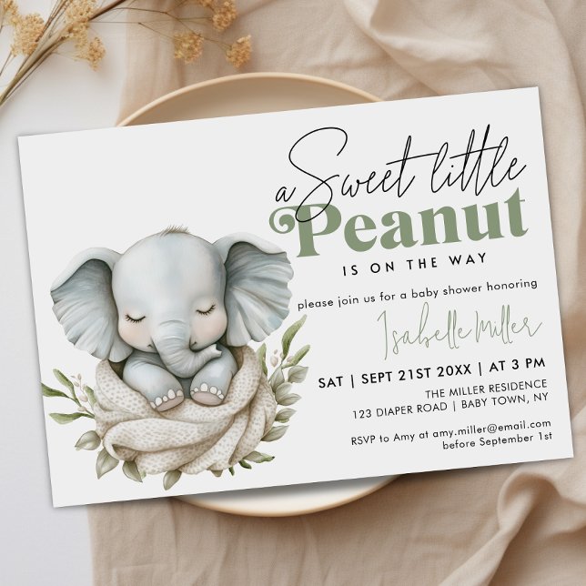 Invitation Baby shower neutre pour les femmes Eléphant Vert O (Créateur téléchargé)