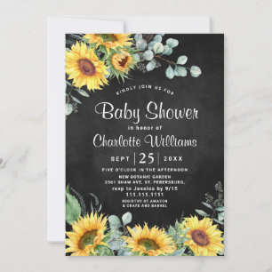 Invitation Baby shower NEUTRE rustique des tournesols Eucalyp