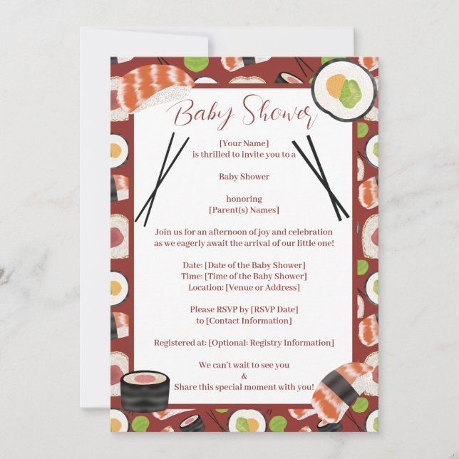 Invitation Baby shower neutre Sushi (Devant)