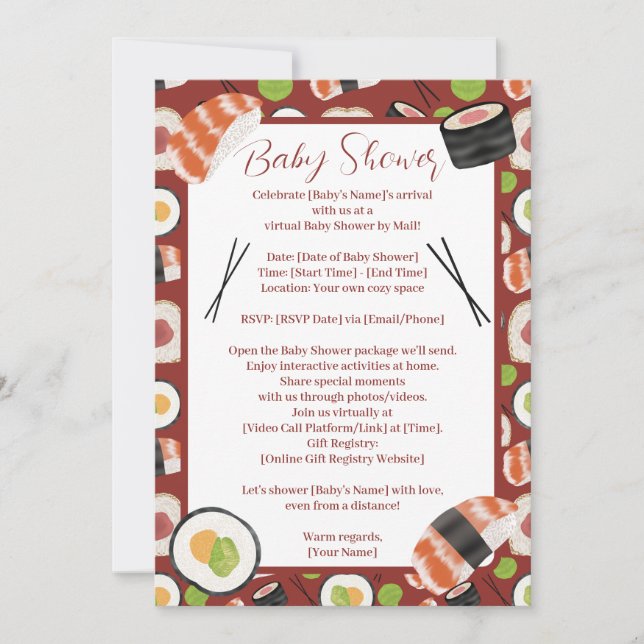 Invitation Baby shower Neutre Sushi Par Distance (Devant)