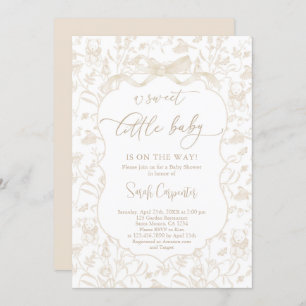 Invitation Baby shower neutre Toile De Jouy avec Bow