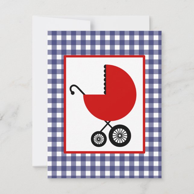 Invitation Baby shower neutre - Transport rouge et En vichy b (Devant)