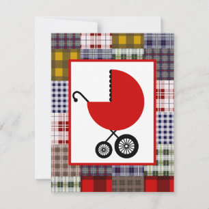 Invitation Baby shower neutre - Transport rouge et plaid