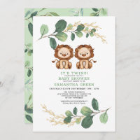 Baby shower Neutre Twin Lion Verdure Gold Jungle