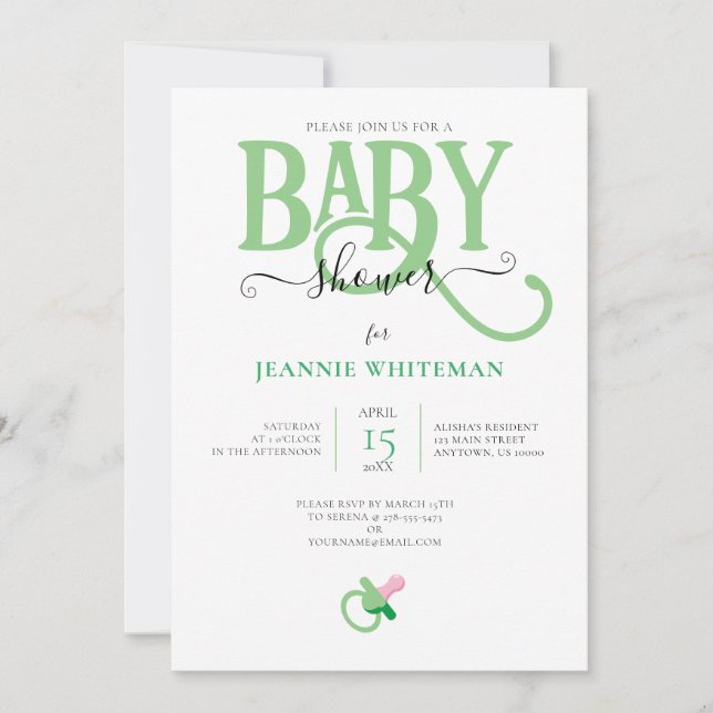 INVITATION BABY SHOWER NEUTRE VERT SEXE AVEC PACIFIQUE (Devant)