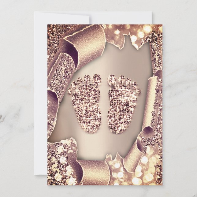 Invitation Baby shower New Girl Boy Feet Glamor Rose 3D VIP (Dos)