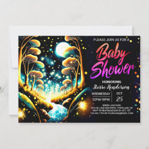 Invitation Baby shower nocturne de lucioles enchantées