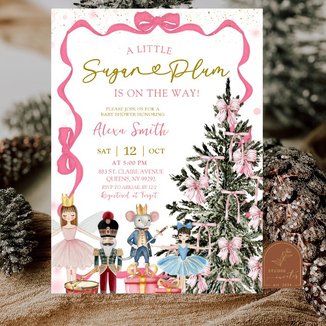 Invitation Baby Shower Noël Casse-Noisette Rose (Créateur téléchargé)