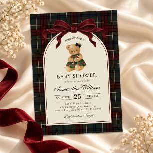 Invitation Baby-Shower Noël Ourson à l'arc Vintage