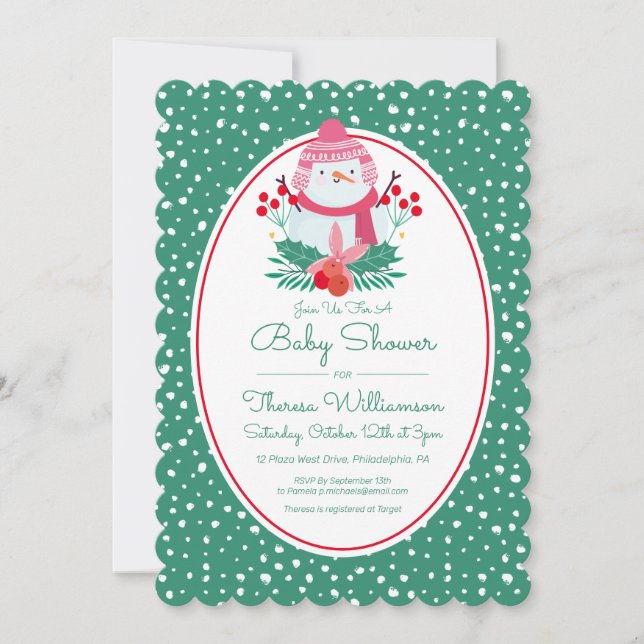 Invitation Baby shower | Noël Vacances hiver Snowman (Devant)