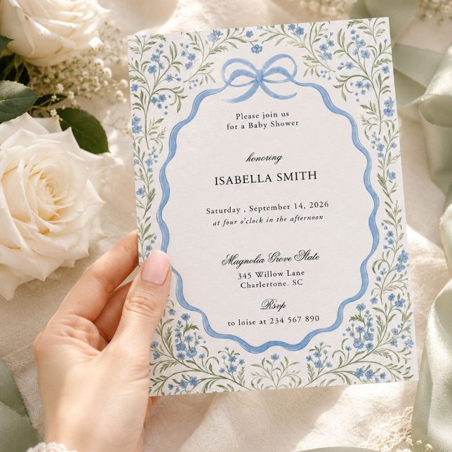 Invitation Baby Shower Nœud Bleu Forget Me Not (Créateur téléchargé)