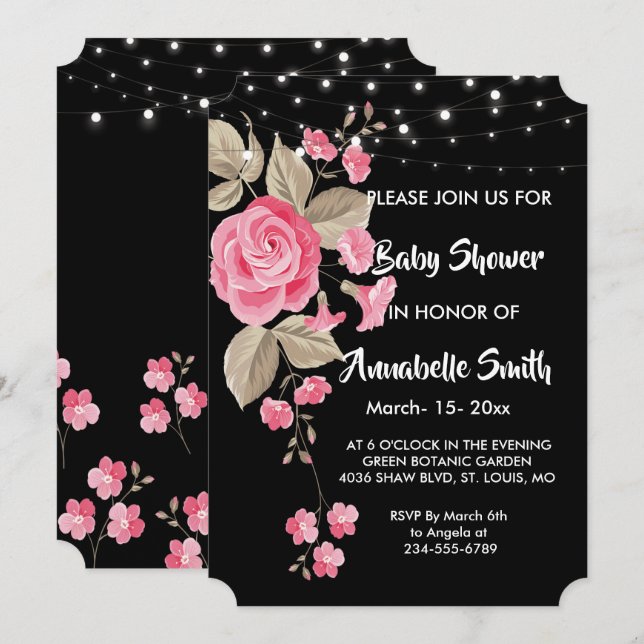 Invitation Baby shower noir à chaîne blanche (Devant / Derrière)