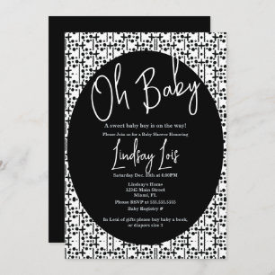 Invitation Baby shower noir blanc africain moderne