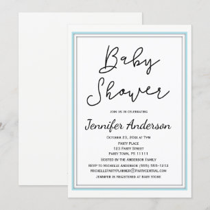 Invitation Baby shower noir blanc bleu simple et propre