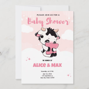 Invitation Baby shower noir blanc de vache rose noire