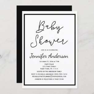 Invitation Baby shower noir blanc neutre pour un genre simple