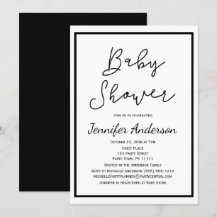 Invitation Baby shower noir blanc neutre pour un sexe simple