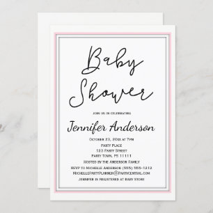 Invitation Baby shower noir blanc rose simple et propre