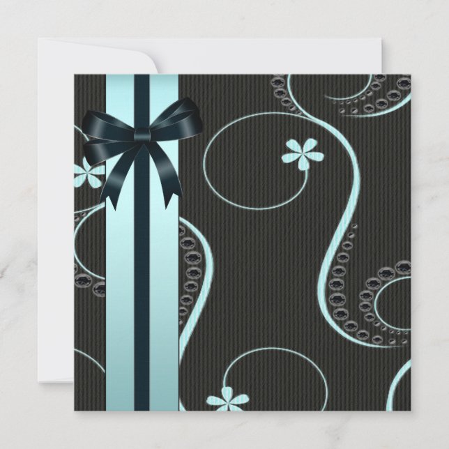 Invitation Baby shower noir bleu turquoise (Devant)