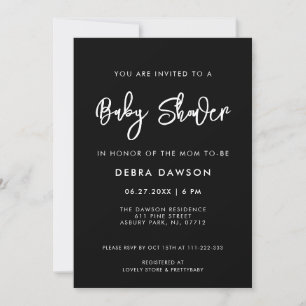 Invitation Baby shower noir contemporain