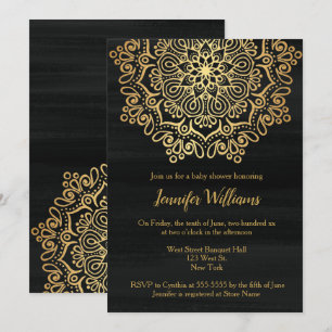 Invitation Baby shower noir de luxe Faux Gold Mandala