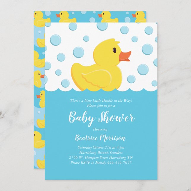 Invitation Baby shower noir en caoutchouc Jaune Sexe neutre (Devant / Derrière)