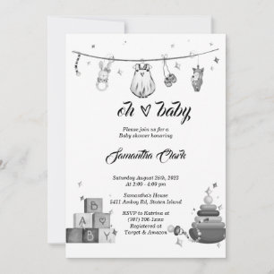 Invitation Baby shower noir et blanc