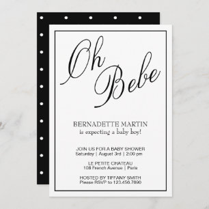 Invitation Baby shower noir et blanc élégant et neutre pour l