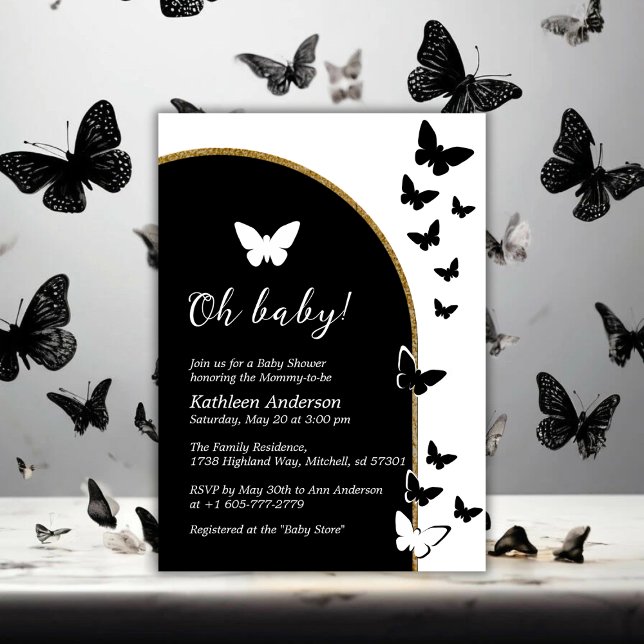 Invitation Baby shower Noir Et Blanc Élégant Neutre Hommes Et (Stylish Black And White Gender Neutral Baby Shower Invitation)