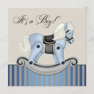 Invitation Baby shower noir et bleu de cheval de basculage