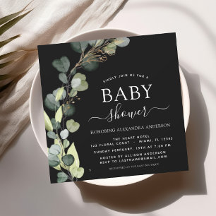 Invitation Baby shower noir Eucalyptus