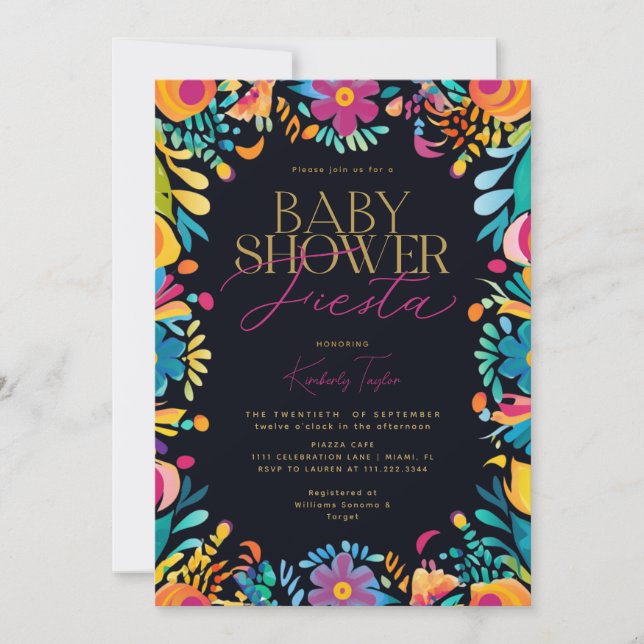 Invitation Baby shower noir Fiesta mexicaine (Devant)
