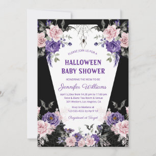 Invitation baby shower noir gothique rose halloween