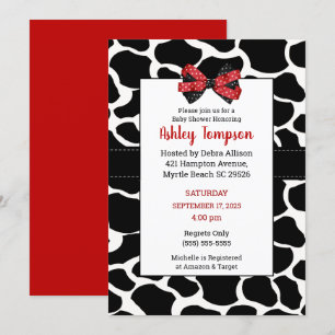 Invitation Baby shower noir rouge pour vache