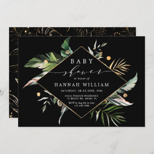 Invitation Baby shower noir sauvage Tropical Foliage