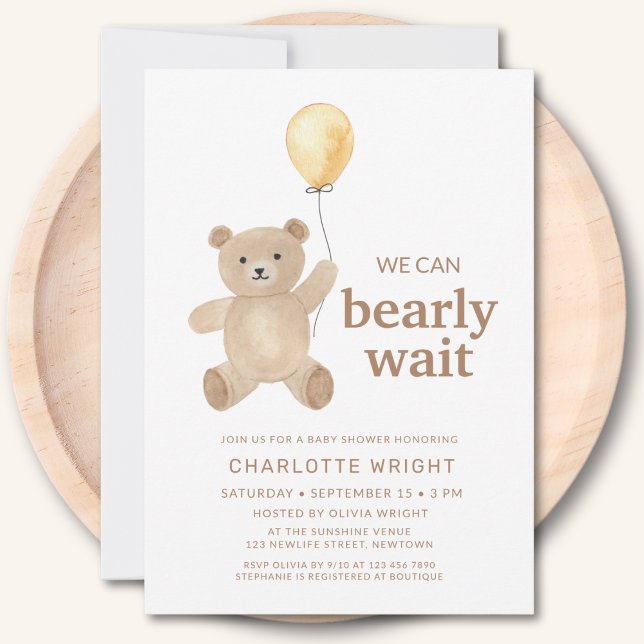 Invitation Baby shower non sexiste de l'ours en peluche (Créateur téléchargé)